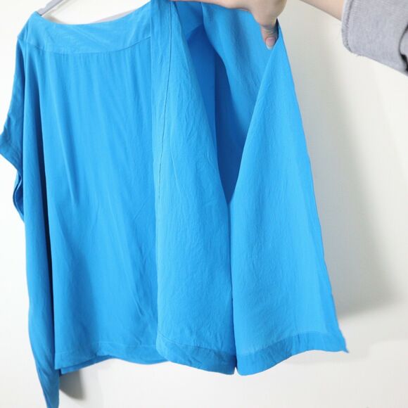 Ted Baker London 2 US 6 Silk Boxy Blouse Blue Satin Wide Sleeve Square Top - Picture 7 of 11